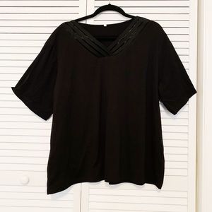 NWOT Zaful Black Mesh Detailed V-Neck Tee Shirt